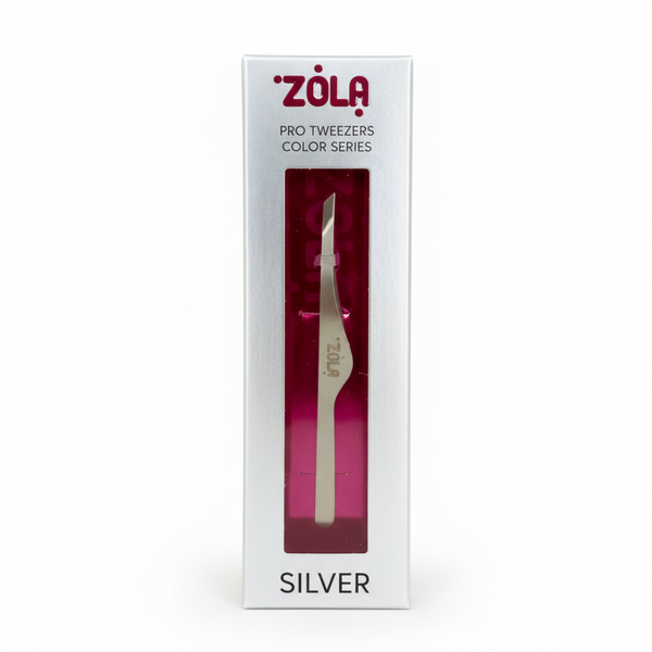 ZOLA Пинцет скошенный профессиональный для бровей SILVER